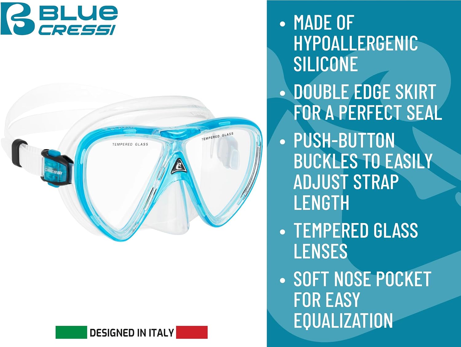 Cressi Adult Snorkeling Kit, Mask & Dry Snorkel - Quality Equipment for Discovering The Underwater World - Ocean Combo: Designed in Italy - Image 3